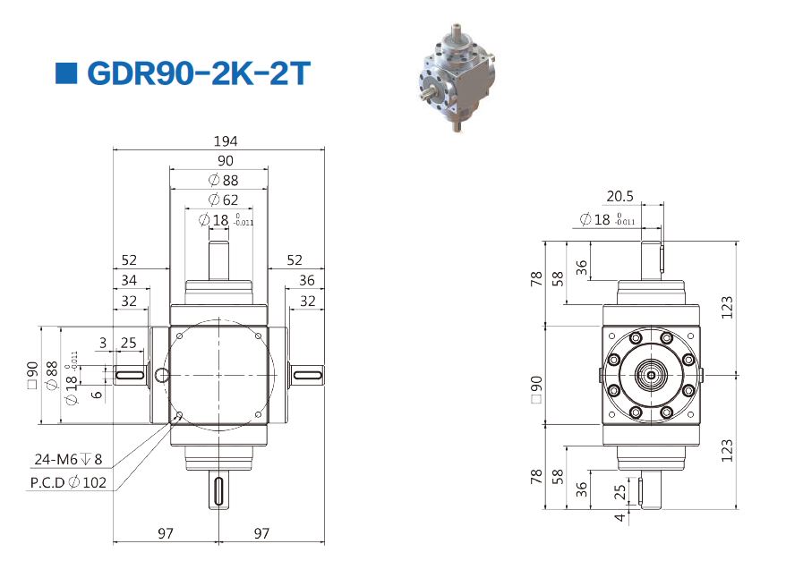 תיבת הילוכים ספליין 4 דרך GDR90-2K-2T